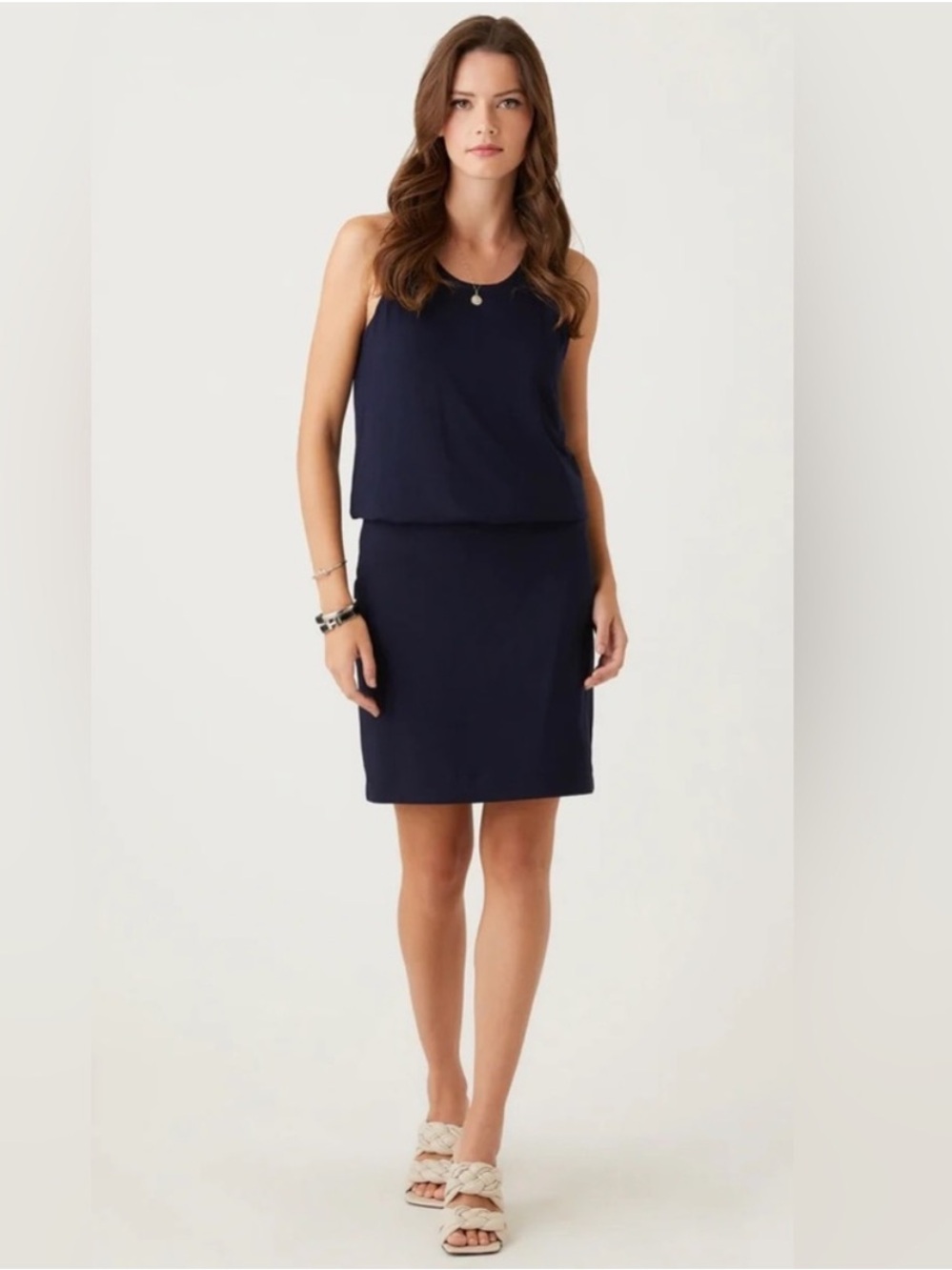 Fifteen Twenty Racerback Skirt Dress sleeveless blouson jersey knit Navy blue L